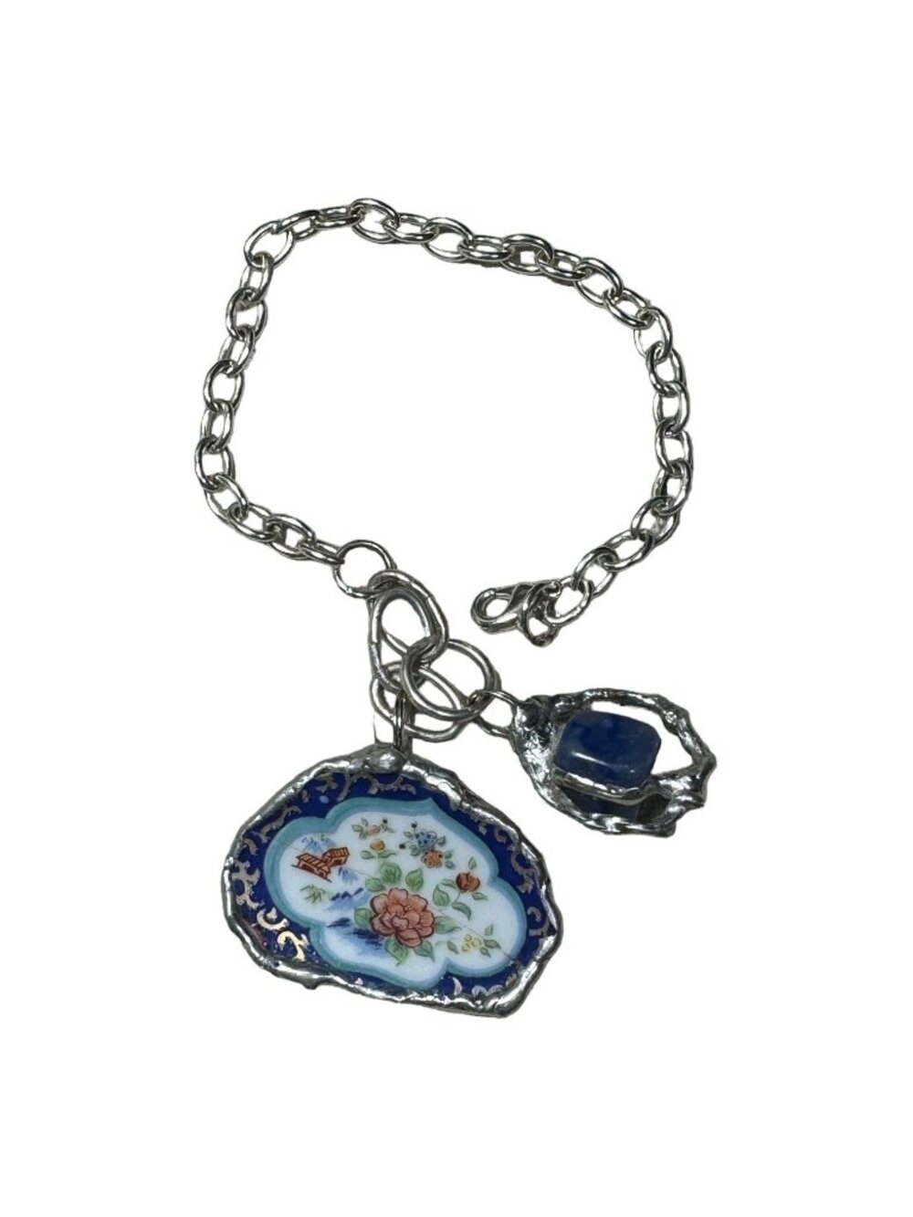 Japanese Fine Bone China Bracelet | Asian Village & Lotus Flower Sodalite Charm - Picture 12 of 16